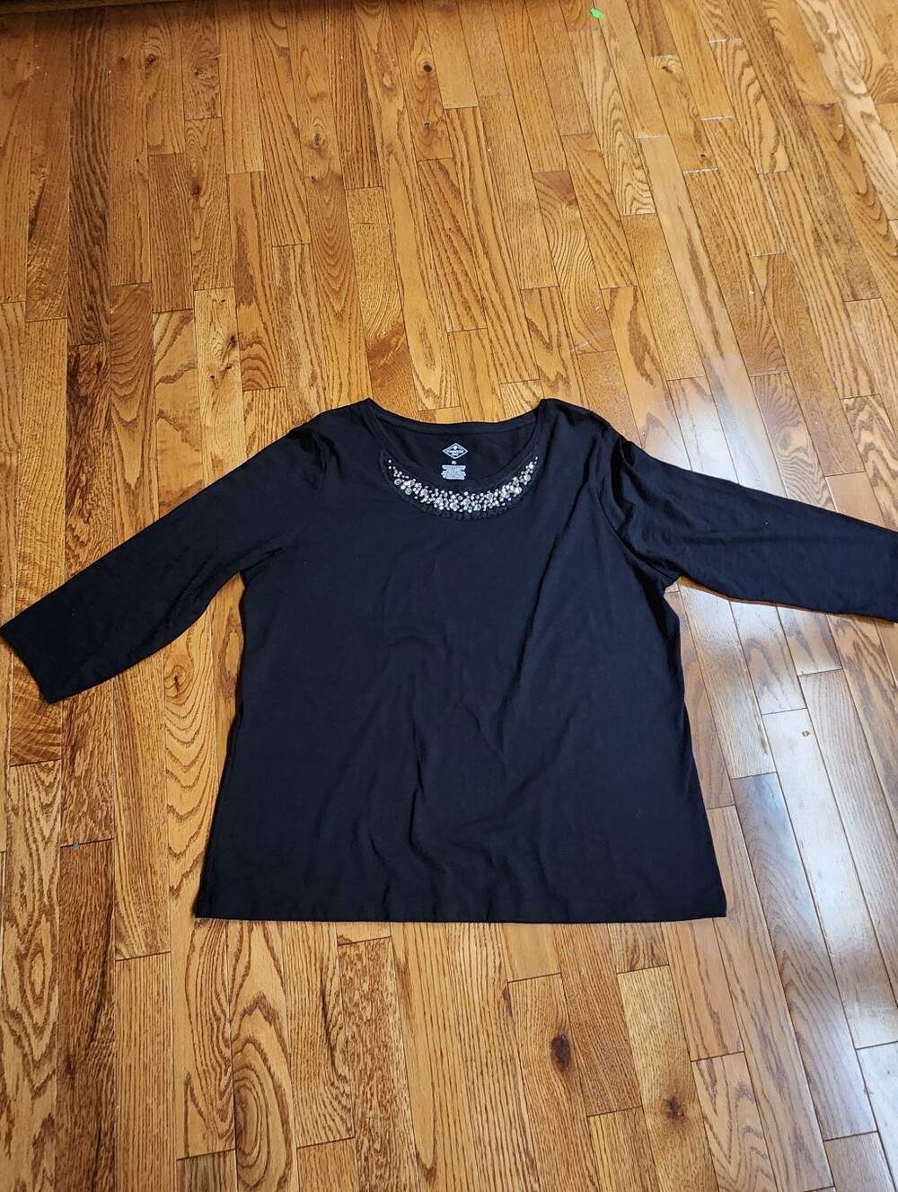 St. John's Bay Black Scoop Neck Embellished Long Sleeve Top